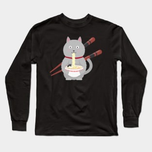 Cat Eating Ramen Long Sleeve T-Shirt